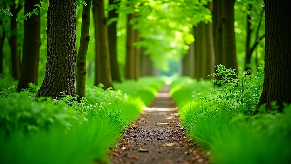 Scenic forest trail at Curraghchase Woods with mature trees and natural walking path