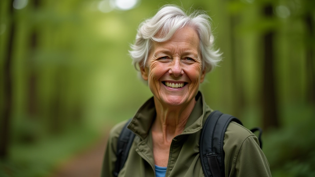 Portrait of Margaret, a senior hiker smiling
